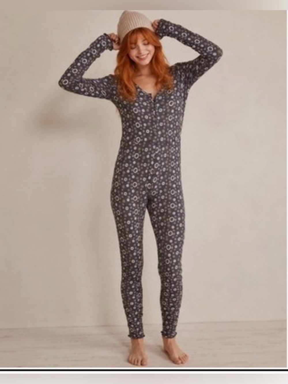 ❤️ Intimately by Free People Home Alone Long Johns Dot Printed Thermal Knit Size